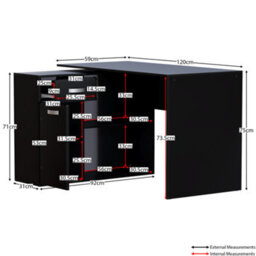 Lassic Vida Designs Longton Black Adjustable L-Shaped Computer Desk With Shelves, Drawer And Door - thumbnail 3