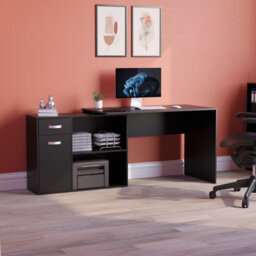 Lassic Vida Designs Longton Black Adjustable L-Shaped Computer Desk With Shelves, Drawer And Door - thumbnail 2