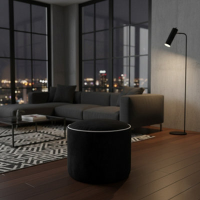 Luxury Velvet Round Bean Bag Ottoman Soft Plush Velvet Stool Pouffe Black - image 1