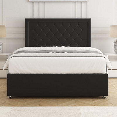 Bsspoke Nova Divan Bed Set In Black Plush Velvet With 24Inch Headboard & Mattress No Drawers In Double King 3Ft 4Ft 6Ft - image 1