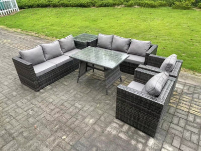 Fimous Rattan Outdoor Furniture Sofa Garden Dining Set With Patio Dining Table 2 Armchairs Side Table 8 Seater - image 1