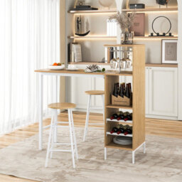 Costway 3Pcs Bar Table Chair Set Industrial Dining Table Stools W/ Glass Holders & Wine Racks - thumbnail 5