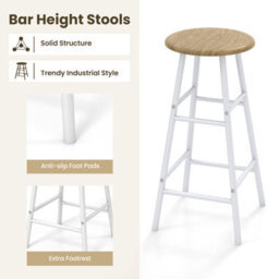 Costway 3Pcs Bar Table Chair Set Industrial Dining Table Stools W/ Glass Holders & Wine Racks - thumbnail 9