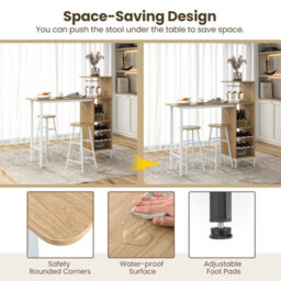 Costway 3Pcs Bar Table Chair Set Industrial Dining Table Stools W/ Glass Holders & Wine Racks - thumbnail 8