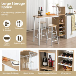 Costway 3Pcs Bar Table Chair Set Industrial Dining Table Stools W/ Glass Holders & Wine Racks - thumbnail 7