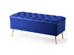 180Cm Amara Chesterfield Ottoman Storage Bench - Plush Velvet Shoes Bench - Sapphire Blue Upholstery Footstool Storage With Legs - thumbnail 3