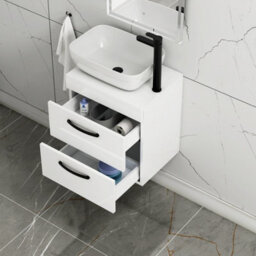 Royal Bathrooms 500mm Wall Hung Vanity Unit 2 Drawer Gloss White & Elva Countertop Basin With Matt Black Handle - thumbnail 3