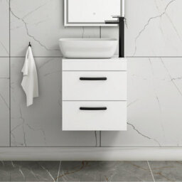 Royal Bathrooms 500mm Wall Hung Vanity Unit 2 Drawer Gloss White & Elva Countertop Basin With Matt Black Handle - thumbnail 1