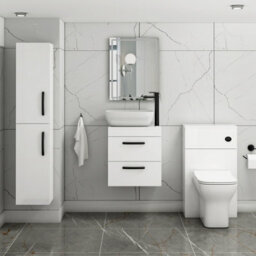 Royal Bathrooms 500mm Wall Hung Vanity Unit 2 Drawer Gloss White & Elva Countertop Basin With Matt Black Handle - thumbnail 2