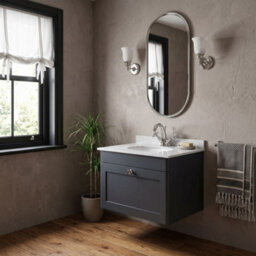 Balterley Swynnerton Traditional 1 Drawer Wall Hung Vanity Unit With Marble Basin, Dark Grey, 600mm - thumbnail 4