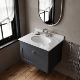 Balterley Swynnerton Traditional 1 Drawer Wall Hung Vanity Unit With Marble Basin, Dark Grey, 600mm - thumbnail 3
