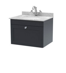Balterley Swynnerton Traditional 1 Drawer Wall Hung Vanity Unit With Marble Basin, Dark Grey, 600mm