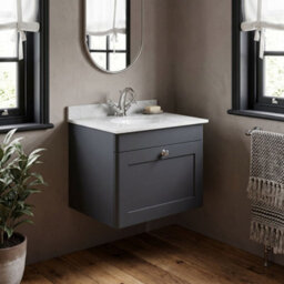 Balterley Swynnerton Traditional 1 Drawer Wall Hung Vanity Unit With Marble Basin, Dark Grey, 600mm - thumbnail 2