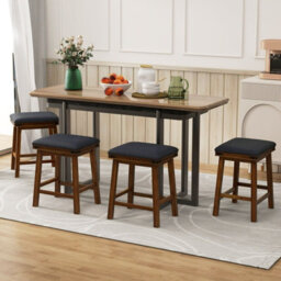 Gainoom Set Of 2 Bar Stools Pu Leather Padded Backless Counter Height Chair-Brown - thumbnail 8