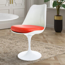 Fusion Living White Tulip Dining Chair With Red Pu Cushion - thumbnail 2