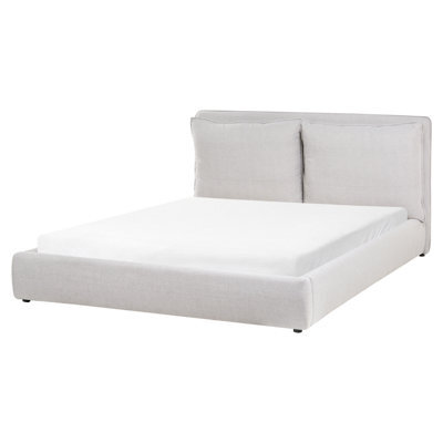 Beliani Bed Fabric Bajonna 160 X 200 Cm (Eu King Size) Light Grey - image 1