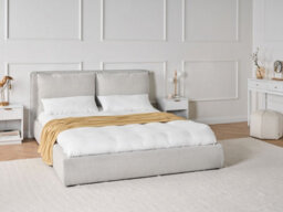 Beliani Bed Fabric Bajonna 160 X 200 Cm (Eu King Size) Light Grey - thumbnail 2