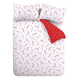 Catherine Lansfield Bedding Christmas Candy Cane Reversible Duvet Cover Set With Pillowcases Red/white - thumbnail 5