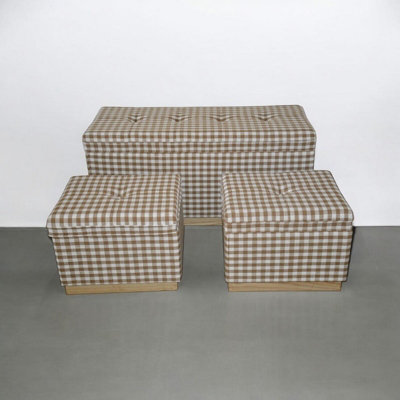 Minster Wide Rectangle Chequered Standard Ottoman With Storage (Set Of 3) - Wood - image 1