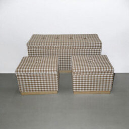 Minster Wide Rectangle Chequered Standard Ottoman With Storage (Set Of 3) - Wood - thumbnail 1