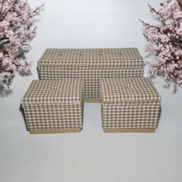Minster Wide Rectangle Chequered Standard Ottoman With Storage (Set Of 3) - Wood - thumbnail 3