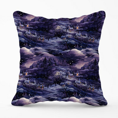 Warren Reed Designer Snowy Christmas Village On A Starry Night Cushions 60Cm X 60Cm - image 1