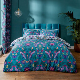 Catherine Lansfield Bedding Mya Tropical Floral Reversible Duvet Cover Set Duck Egg Blue - thumbnail 2