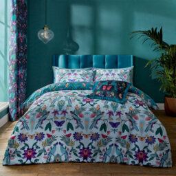 Catherine Lansfield Bedding Mya Tropical Floral Reversible Duvet Cover Set Duck Egg Blue - thumbnail 1