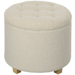 Homcom 45Cm Round Ottoman With Storage, Lid, Cashmere Footstool, Cream White - thumbnail 2
