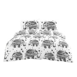 Elephant Print Duvet Set Beautiful Boho Bedding For A Serene Bedroom White - thumbnail 2