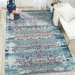 Blue Luxurious Traditional Floral Easy To Clean Rug For Living Room Bedroom And Dining Room-61 X 173Cm (Runner) - thumbnail 1