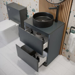 Affine 600mm Bathroom Countertop Vanity Unit Fluted Round Basin Freestanding Anthracite - thumbnail 3