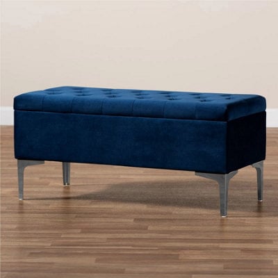 Modena Storage Ottoman Bench, Ottoman Footstool With Legs, 150Cm Plush Velvet Upholstered End Of Bed Bench, Sapphire Blue - image 1