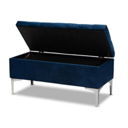 Modena Storage Ottoman Bench, Ottoman Footstool With Legs, 150Cm Plush Velvet Upholstered End Of Bed Bench, Sapphire Blue - thumbnail 2