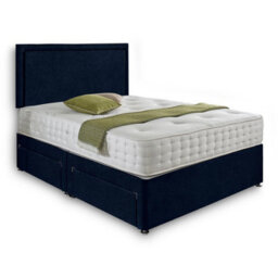 Dining Tables Seoul Matching Headboard Divan Set, 2 Drawer On Same Side With Sprung 1500 Comfort Mattress - Chenille Indigo - King - thumbnail 4