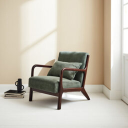 Sweeek - Scandi-Style Armchair In Fine Corduroy And Hevea Wood Lorens Corduroy Green 65X80X79 Cm