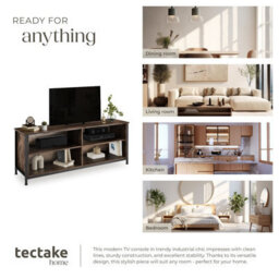 Tectake Tv Stand Navan - 4 Open Compartments, 2 Adjustable Shelves, 4 Cable Cutouts 147 Cm - Industrial Wood Dark, Rustic - thumbnail 7