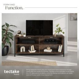 Tectake Tv Stand Navan - 4 Open Compartments, 2 Adjustable Shelves, 4 Cable Cutouts 147 Cm - Industrial Wood Dark, Rustic - thumbnail 4