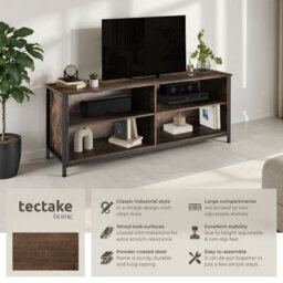 Tectake Tv Stand Navan - 4 Open Compartments, 2 Adjustable Shelves, 4 Cable Cutouts 147 Cm - Industrial Wood Dark, Rustic - thumbnail 2