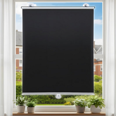 Living And Home Black 2-Piece Manual Roller Blind/blackout Curtain, 50Cm (W) X 125Cm (H) - image 1