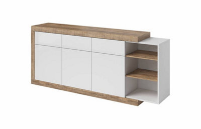 Arte Chic Sintra 25 Sideboard Cabinet 200Cm - White Gloss & Oak Sandal: Stylish Storage Solution For Modern Living Spaces - image 1