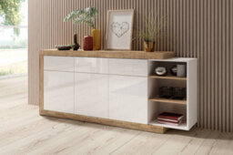 Arte Chic Sintra 25 Sideboard Cabinet 200Cm - White Gloss & Oak Sandal: Stylish Storage Solution For Modern Living Spaces - thumbnail 3