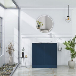Royal Bathrooms Evora 800mm Midnight Blue Fluted Floor Standing Countertop Vanity Unit 2 Door With Cesar Basin - thumbnail 2