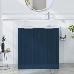 Royal Bathrooms Evora 800mm Midnight Blue Fluted Floor Standing Countertop Vanity Unit 2 Door With Cesar Basin - thumbnail 1