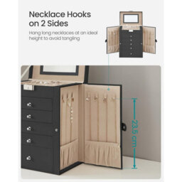 Songmics Six-Tier Jewellery Organizer Box, Lockable Storage Case With Drawers, Mirror, Watch Compartments, Black - thumbnail 3