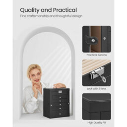 Songmics Six-Tier Jewellery Organizer Box, Lockable Storage Case With Drawers, Mirror, Watch Compartments, Black - thumbnail 5