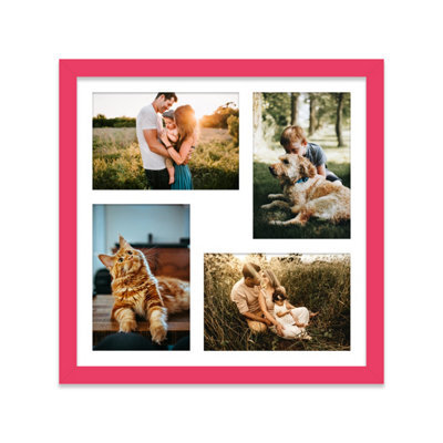 12X12 Inch 4 Opening Photo Collage Frame, Display Four 6X4 Inch Photos, Multi Aperture Family Picture Frame, Bright Pink - image 1