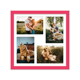 12X12 Inch 4 Opening Photo Collage Frame, Display Four 6X4 Inch Photos, Multi Aperture Family Picture Frame, Bright Pink - thumbnail 1