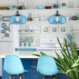 Long Life Lamps Company Modern Vintage Blue Glass Dome Ceiling Pendant Lamp M0237 - thumbnail 9