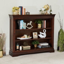 The Furniture Market French Hardwood Mahogany Stained Wide Low Bookcase